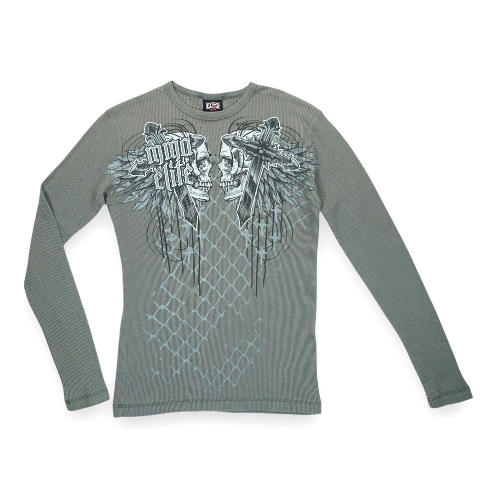 MMA Elite Skull Wings‎ Shirt Men's Size Small Thermal Waffle Knit  Long Sleeve